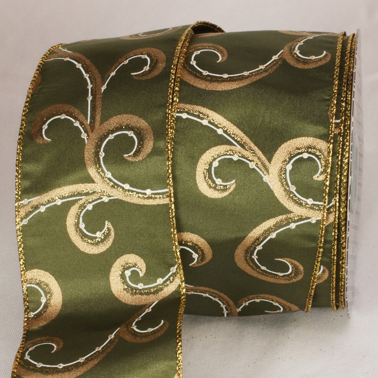 The Ribbon People Glitter Green and Gold Swirly Whirl Wired Craft Ribbon 2.5" x 40 Yards
